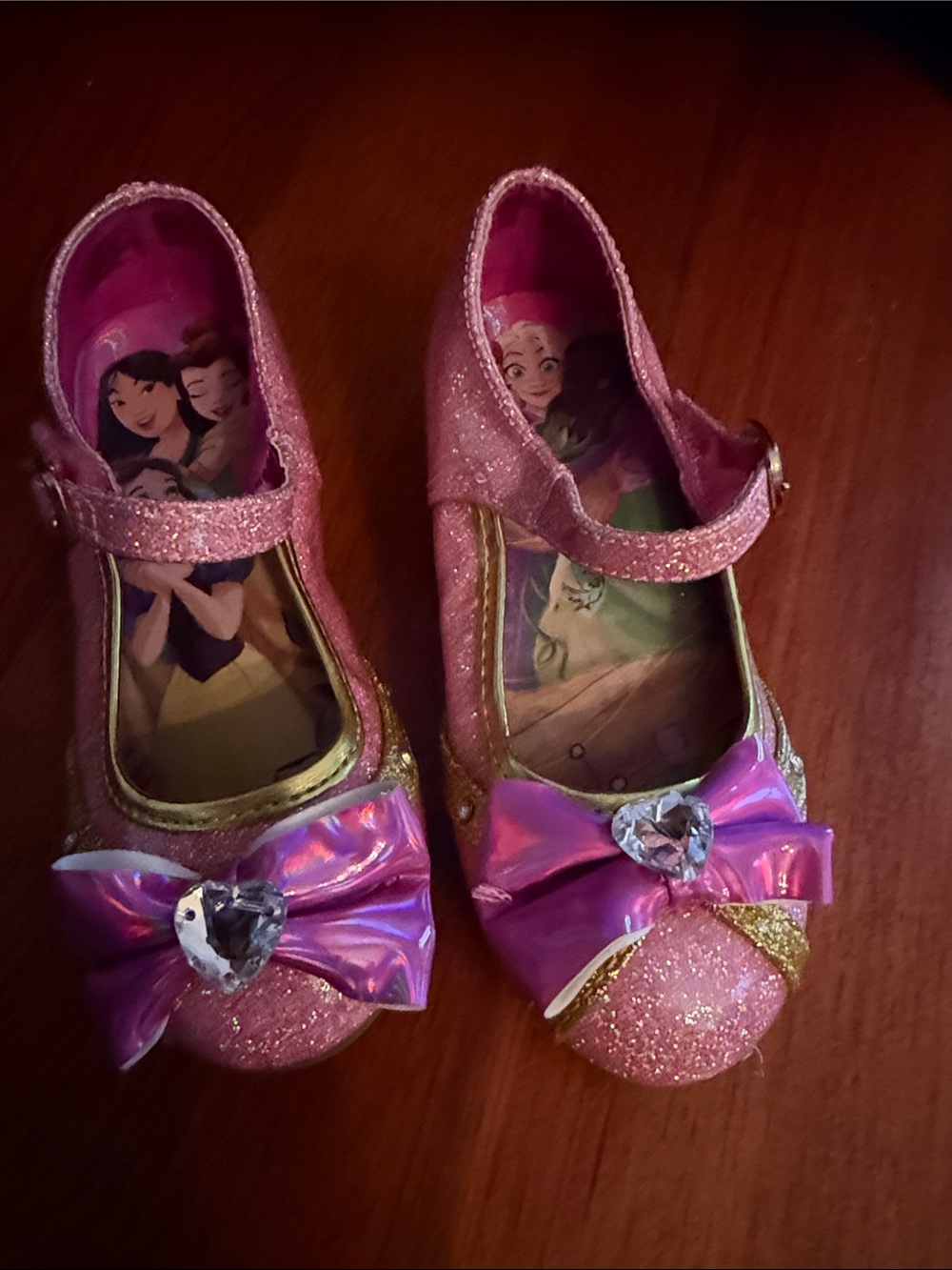 Girls Pink Sparkle Disney Princess Dress Shoes with Bow and Gem size 9